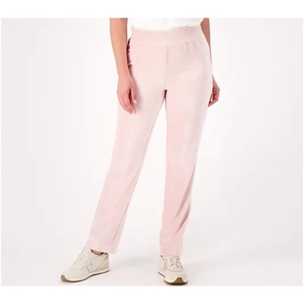 Isaac Mizrahi Live Soho Regular Ribbed Velour Straight Pant 3X Petal Pink LN/NEW